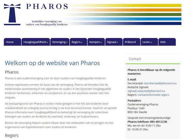 screenshot van de website https://pharosnl.nl/