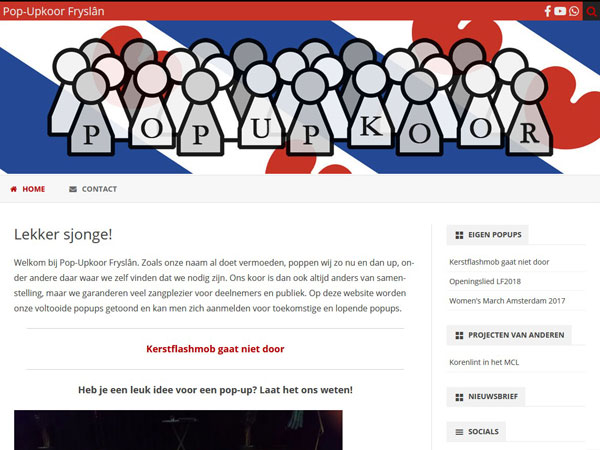 Screenshot van startpagina van de website https://popupkoorfryslan.nl/